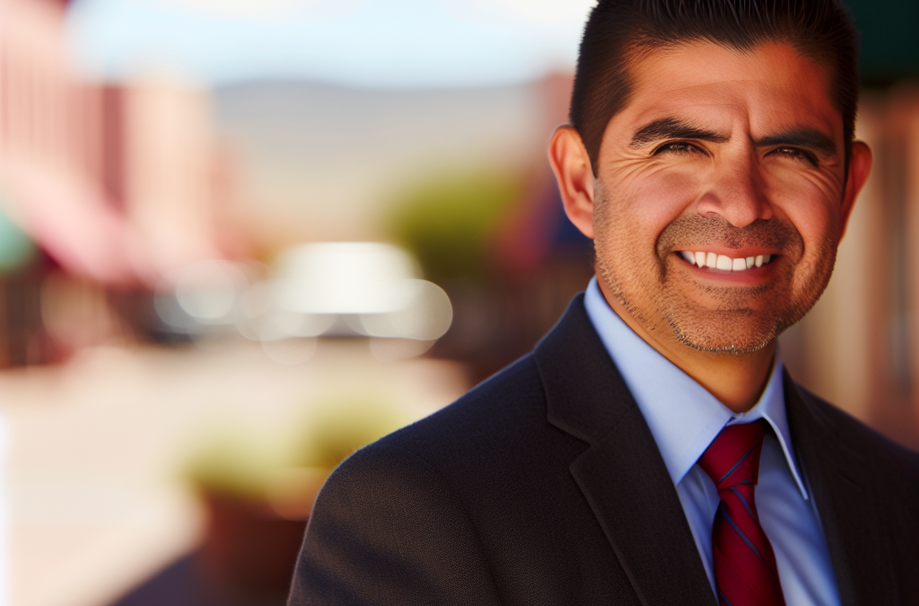 Entrepreneur standing outdoors in a Colorado downtown setting representing local scholarship and sports support